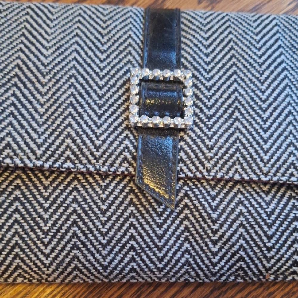 Lancome Black & White Herringbone Clutch Purse